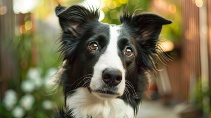 Fototapeta premium Cute border collie tilting head, capturing a moment of attentiveness and charm