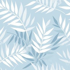 Fototapeta premium Light blue and white tropical leaves seamless pattern. Perfect for summer, beach, and vacation themed projects.