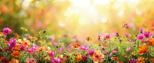 Colorful wildflowers blooming in a sunlit meadow