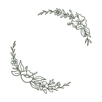 recommend clip art: Round floral wreath frame with hand drawn flowers and leaves decoration