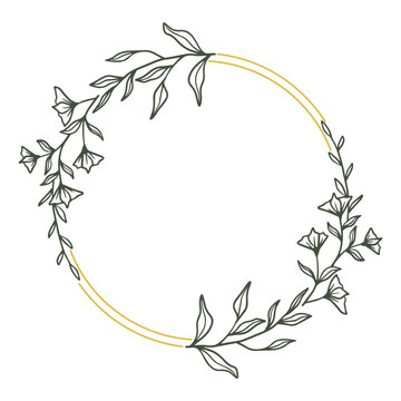 recommend clip art: Round floral wreath frame with hand drawn flowers and leaves decoration