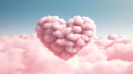 Heart-shaped Cloud in Pink Sky. Surreal and romantic scene perfect for designs related to love, dreams, and happiness. Ideal for Valentine's Day promotions, wedding invitations, and inspirational 
