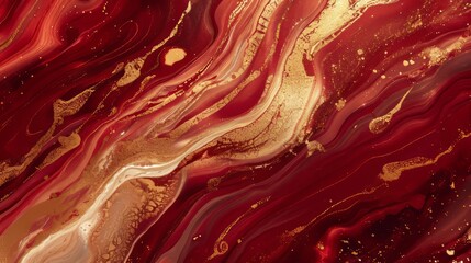 Abstract background, red gold color ink swirl.