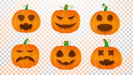 Set Pumpkins Flat Design Spooky Halloween Haliday Premium Vector