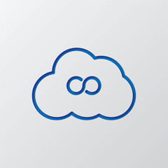 Infinity, cloud simple icon vector. Flat design. Paper cut design. Cutted blue symbol with shadow. Gray background