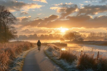 Sunrise Cycling on Frosty Path