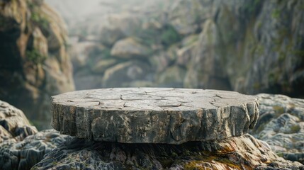 Obraz premium Stone podium placed on a realistic rock formation, perfect for virtual presentations