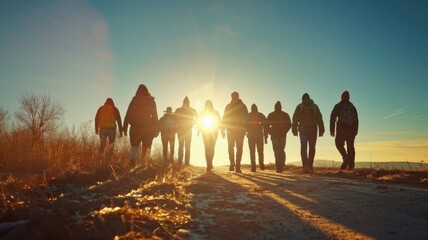 Urban crowd in city street at sunset, bustling with commuters and daily city life. AIG53M