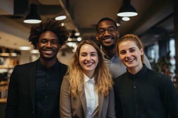 Obraz premium Smiling portrait of a diverse group of business people in office
