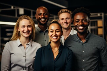 Fototapeta premium Smiling portrait of a diverse group of business people in office