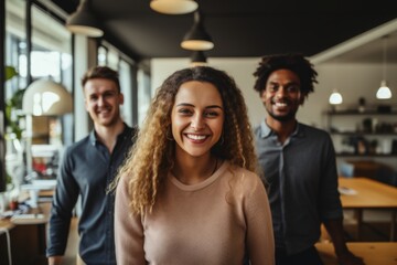 Fototapeta premium Smiling portrait of a diverse group of business people in office