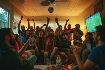 Friends Enjoying a Soccer Game on TV AIG41