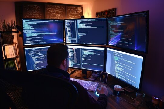 Side view of software developer coding program or engineering prompt. AIG42.