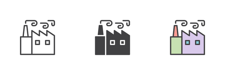 Factory building different style icon set