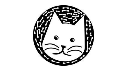 white cat emblem, black isolated silhouette