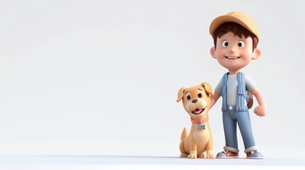 Vector illustration of cute dog and little kid