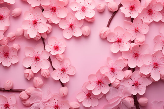 Cherry blossom spring pink background, design for gift wrapping paper