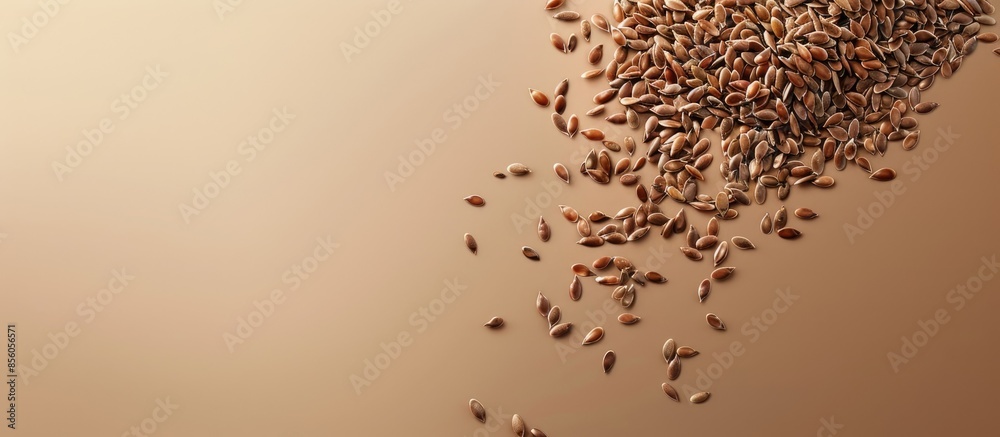 Leinwandbilder Flax seeds isolated on a pastel background, a front view. with copy space image. Place for adding text or design