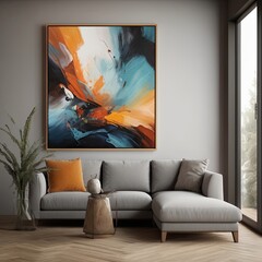 Painting in a frame hanging on the wall in a modern interior.