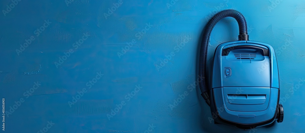 Poster Blue Vacuum Cleaner. with copy space image. Place for adding text or design