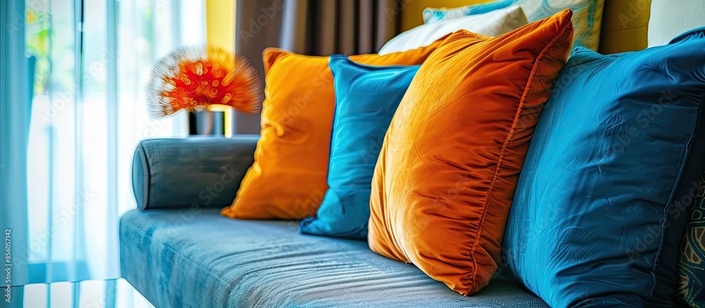 Poster pillow and sofa decoration in luxury livingroom interior - filter effect. with copy space image. pla