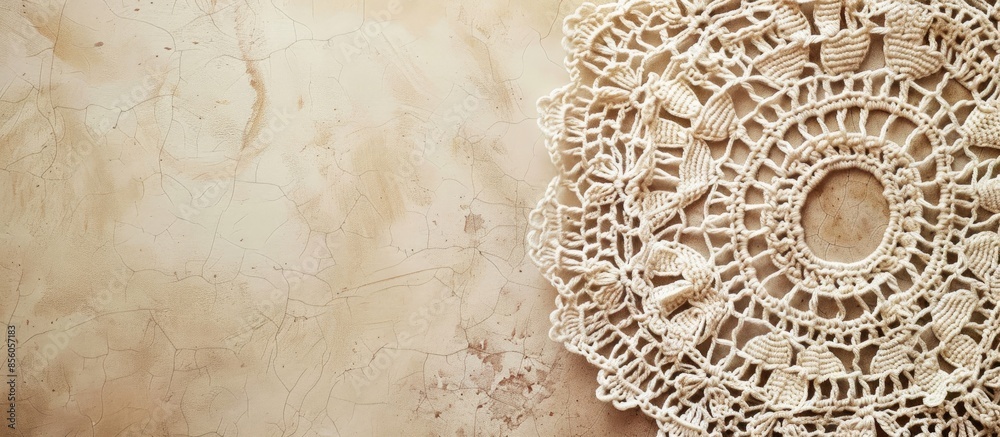 Poster vintage monogram handmade crochet doily. copy space image. place for adding text or design