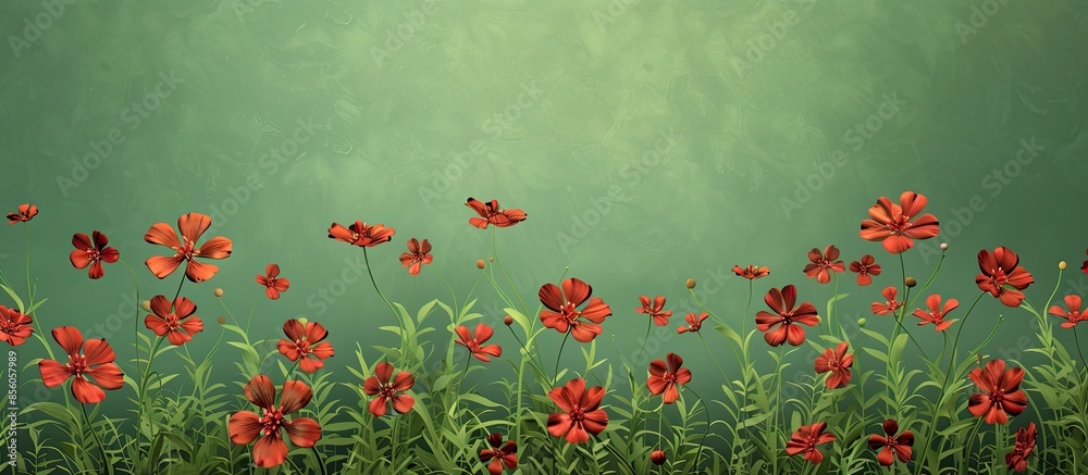 Aufkleber big green picture with red flowers pastel background. with copy space image. place for adding text o