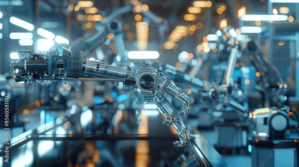 Poster background image of robot machine working together at production line. aigt2.