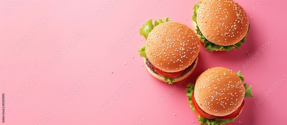 Aufkleber Hamburger rolls on pastel background Hamburger  Isolated. with copy space image. Place for adding text or design