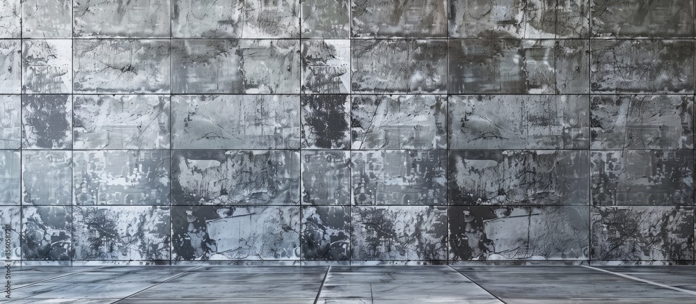 Poster Concrete wall in an apartment with an old beaten tile. with copy space image. Place for adding text or design