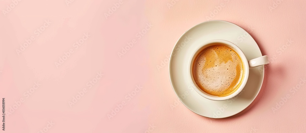 Fototapete Black coffee with milk flatlay view on pastel background. with copy space image. Place for adding text or design