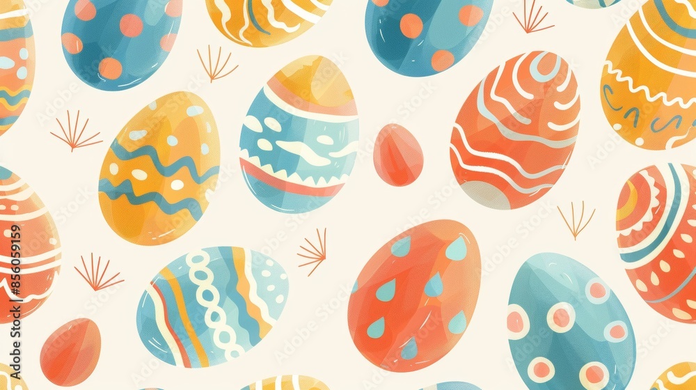 Wall mural vector illustration seamless background pattern of easter eggs with various pattern designs.