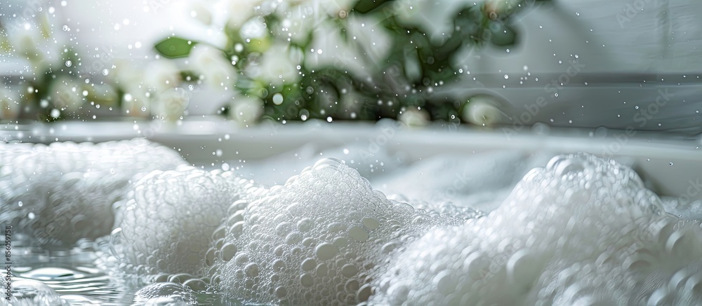 Fototapete Foam from the tub over the edge. with copy space image. Place for adding text or design