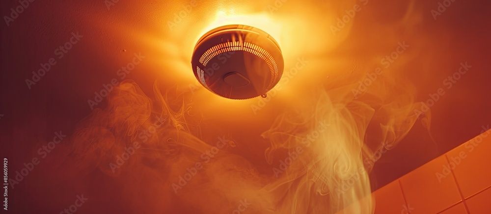 Aufkleber Smoke and Carbon Monoxide Alarm running on by smoke and fire. with copy space image. Place for adding text or design