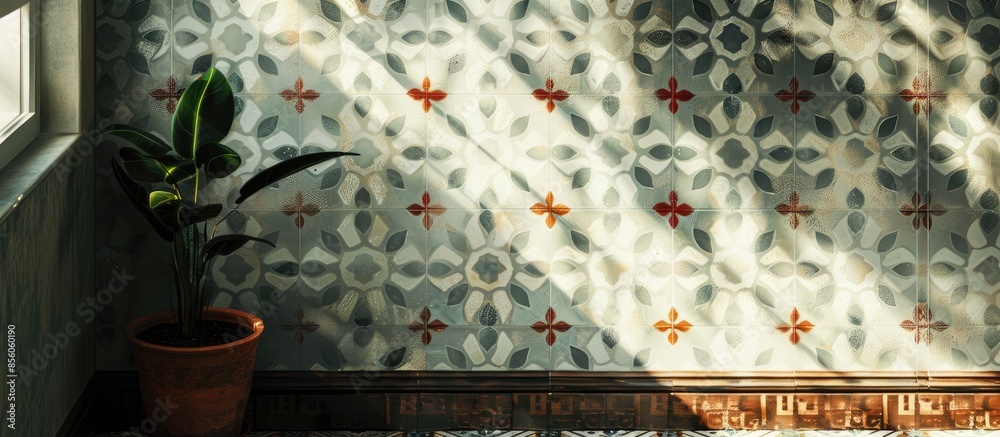 Poster Lights and shadows on 60s tiles. with copy space image. Place for adding text or design
