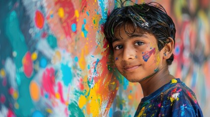 The young middle eastern young male is using colour to paint everything. AIG43.