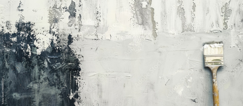 Poster Painting the walls with whitewash and paintbrush. with copy space image. Place for adding text or design
