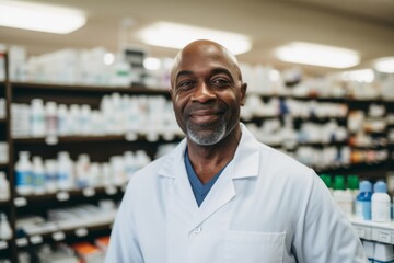Obraz premium Portrait of a middle aged male pharmacy worker