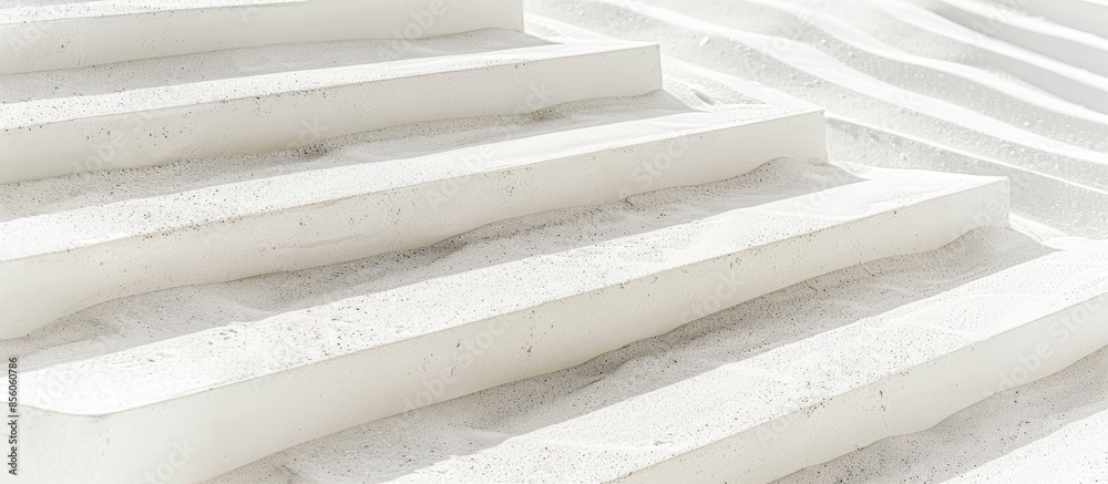Poster white concrete stair with white beach sand background. taken indoor for background, abstract, wall p
