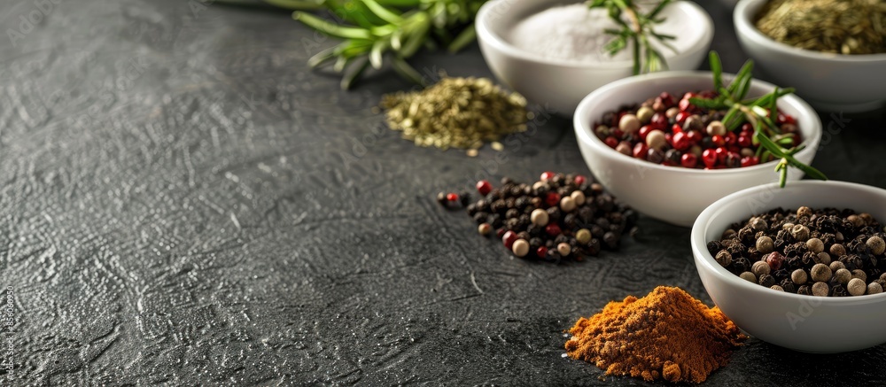 Leinwandbilder scoop and bowls with different spices, closeup. copy space image. place for adding text or design