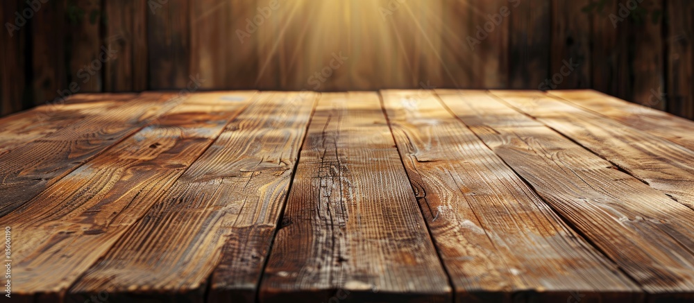 Poster Empty Table with wooden background. with copy space image. Place for adding text or design