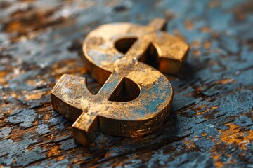 Golden Dollar Sign on Weathered Surface