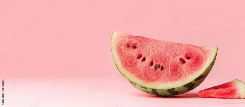 Fototapete Watermelon slice Isolated on pastel background  Food. with copy space image. Place for adding text or design