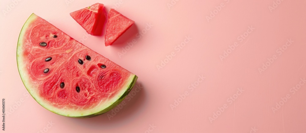 Leinwandbilder watermelon slice isolated on pastel background food. with copy space image. place for adding text or