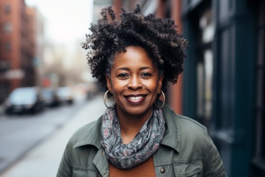 Portrait of a middle aged body positive African American woman