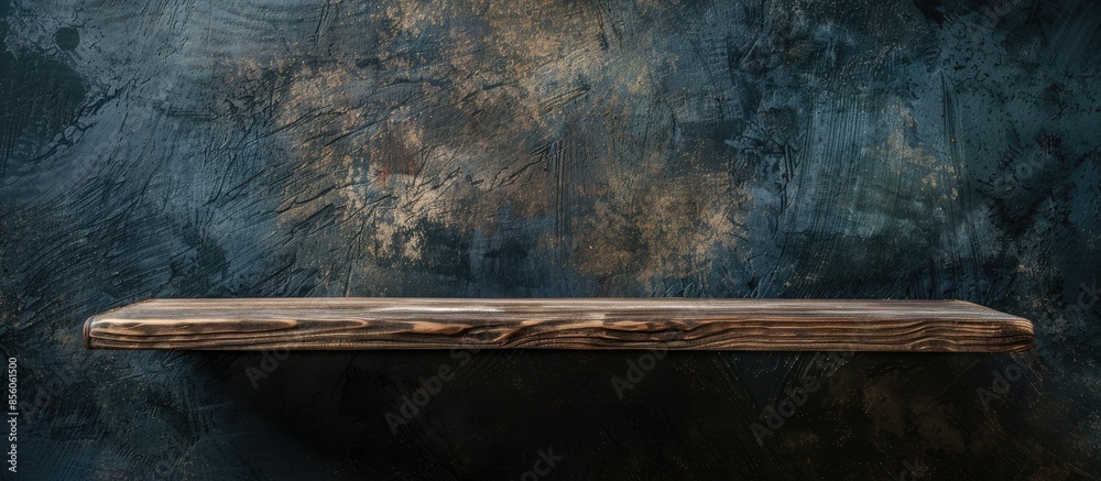 Poster blank of old wooden shelf on dark wall texture background with clipping path for design . with copy 