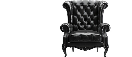 Classic  big black leather armchair isolated on white background with clipping path. with copy space image. Place for adding text or design