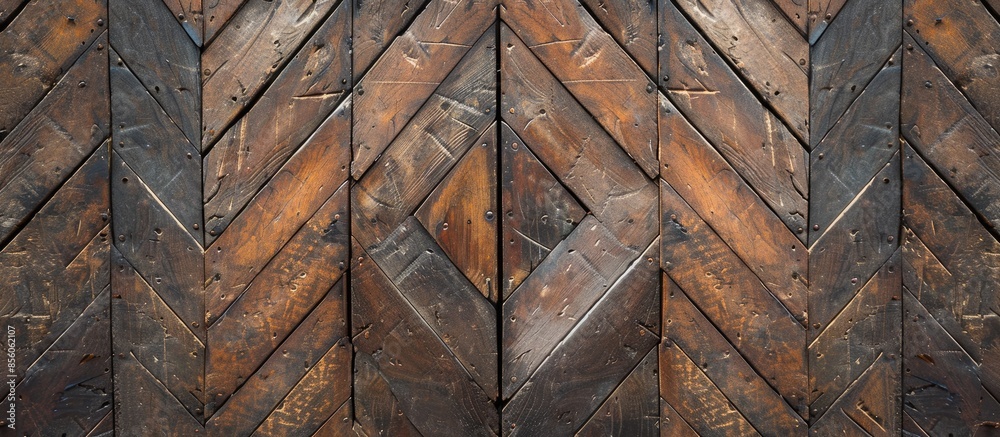 Poster antique wooden house door wall zigzag pattern . with copy space image. place for adding text or desi