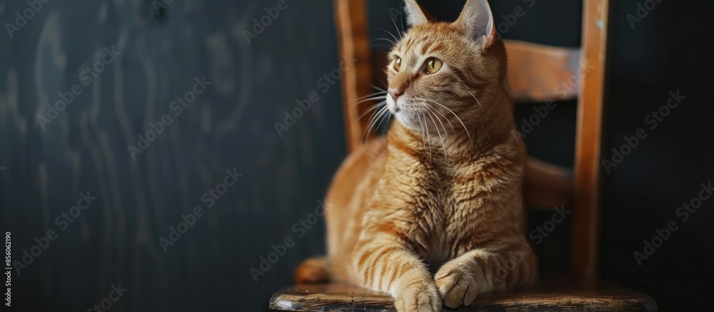 Poster cat sitting on a chair. with copy space image. Place for adding text or design