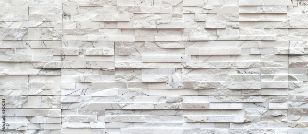 Poster white marble bricks wall for background, marble tile wall pattern , for interiors design. with copy 